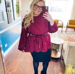 Beautiful 3X Blouse with Embroidered Belt